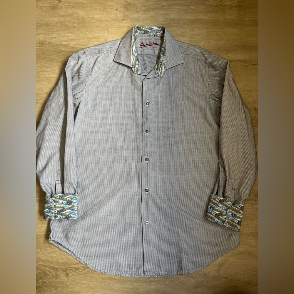 Robert Graham Flip Cuff Button Down Shirt L 42 16 1/2 Cotton
